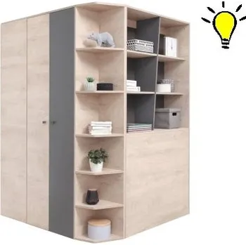 Šatní skříň Velká šatní skříň Gama s osvětlením - dub/antracit