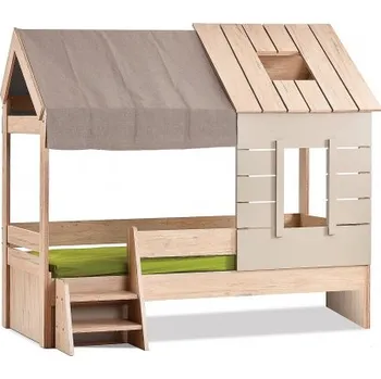 Dětská postel Domečková postel se schůdky 90x200 Boom - dub colorado/šedá