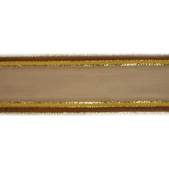 Stuha Plátnová stuha s metaloplastem, monofilem a vlascem, 40 mm, hnědá