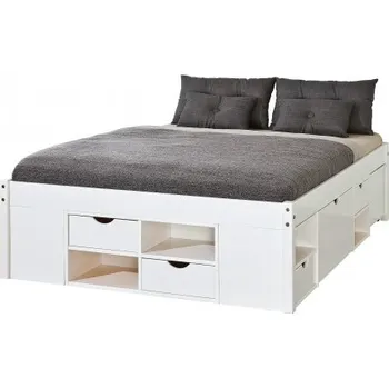 Postel Postel z masivu 140x190cm s výsuvnými nočními stolky a úložným prostorem Diablo - bílá