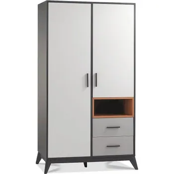 Šatní skříň Dvoudveřová šatní skříň Thor - béžová/bílá/černá