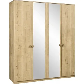 Šatní skříň Čtyřdveřová skříň se zrcadly Cody - dub světlý