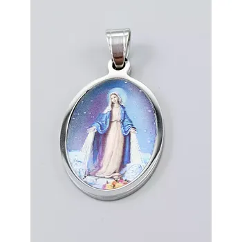 Přívěsek Ocelový přívěsek - Panna Maria s modrým pozadím oválná