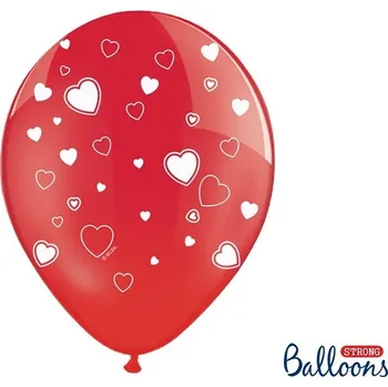 Balónek červený se srdíčky, 30 cm (zn. PartyDeco) - 1 ks