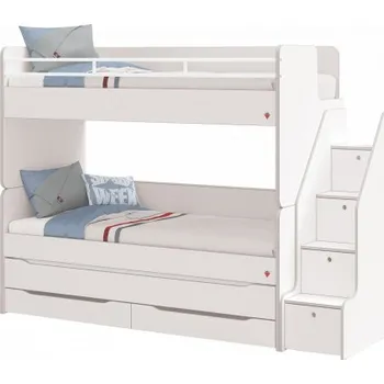 Postel Patrová postel s přistýlkou, úložným prostorem a schůdky Pure Modular - bílá