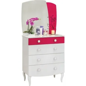 Komoda Dětská zásuvková komoda Rosie se zrcadlem - bílá/rubínová