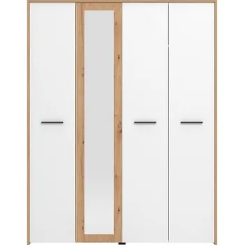 Šatní skříň Čtyřdveřová šatní skříň se zrcadlem Geralt - bílá/dub artisan