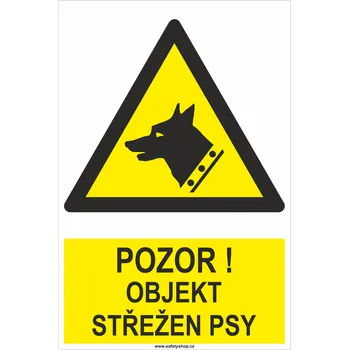 Značení Pozor ! Objekt střežen psy ISO 7010 samolepící vinylová fólie 300x200 mm