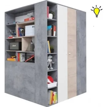 Šatní skříň Velká šatní skříň Omega s osvětlením - bílá/dub/beton