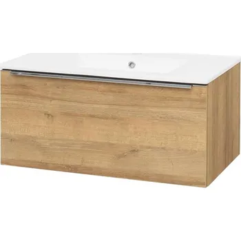 Koupelnový nábytek Mereo Mailo, koupelnová skříňka s keramickým umyvadlem 81 cm, dub Riviera, chrom madlo