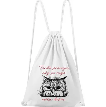 Městský batoh DOBRÝ TRIKO Bavlněný batoh Tvrdě pracuju kočka Barva: Bílá