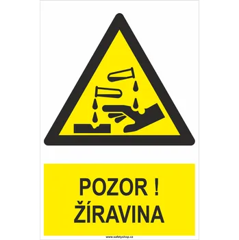 Pozor ! Žíravina ISO 7010 plast 0,5 mm 300x200 mm