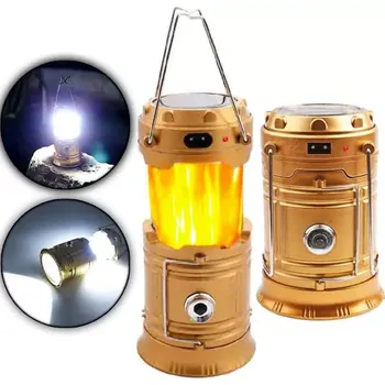 Cestování Kempingová solární svítilna s nabíječkou a efektem plamene MH-5808H - zlatá