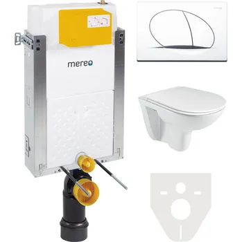 splachovač Mereo WC set - Rimless WC, modul pro zazdění, bílé oválné tlačítko MM01SETR
