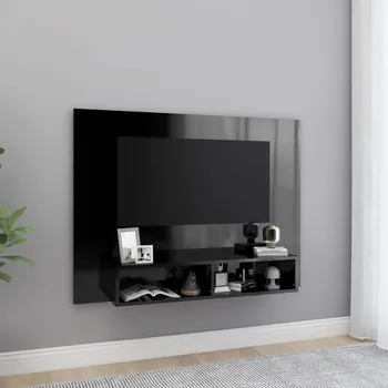 Obývací pokoj vidaXL Nástěnná TV skříňka černá vysoký lesk 120x23,5x90cm dřevotříska