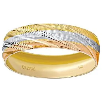 Prsten Zlatý snubní prsten Annissa s ručním rytím bílé, žluté a růžové zlato velikost obvod 61 mm FNNNB36RGYRW-obvod 61 mm