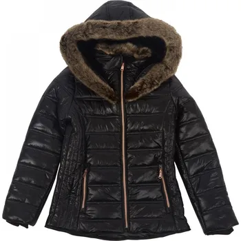 Dívčí bunda Firetrap Junior Girls Luxe Bubble Jacket with Fur-Trimmed Hood Black 13 Years