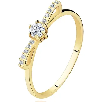 Prsten Prsten ve žlutém 14K zlatě - blýskavá zirkonová mašlička čiré barvy - Velikost: 49