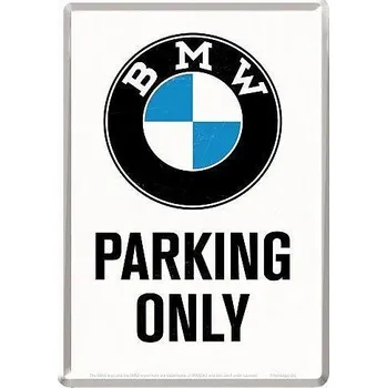 Plechová cedule Retro pohlednice - BMW - Parking Only (bílá) 10x14,5cm