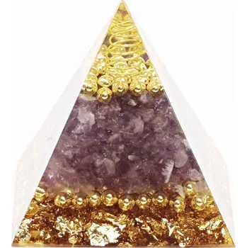 Drahý kámen Magieprirody.cz Orgonit pyramida 5x5 cm Ametyst kameny + spirála ve špici #OR025