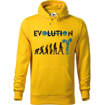 Pánská mikina DOBRÝ TRIKO Pánská mikina s potiskem Evoluce kulturisty Velikost pánské mikiny: 4XL, Barva: Žlutá