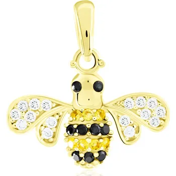 Přívěsek GEMMAX Zlatý přívěsek Včelka s onyxy a zirkony – zlatý šperk ryzosti 585/1000 v Dárkovém balení s Certifikátem GLPCX-03227