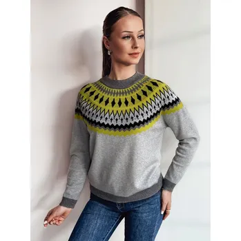 Dámské oblečení Světle šedý svetr se vzorem RUBY GLOW MY2376 Velikost: L/XL