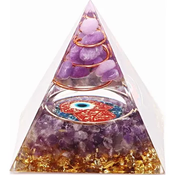 Drahý kámen Magieprirody.cz Orgonit pyramida 5x5 cm Ametyst + spirála ve špici #OR032