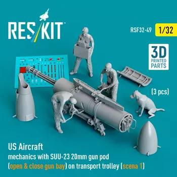 Plastikový model Reskit 1/32 US Aircraft mechanics w/ SUU-23 20mm (3 fig.)