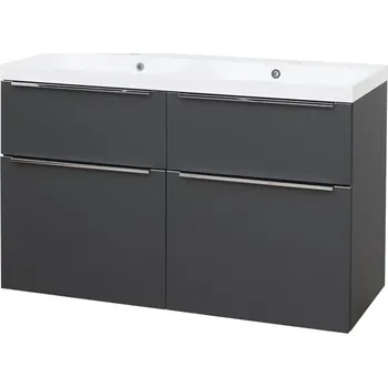 Koupelnový nábytek Mereo Mailo, koupelnová skříňka s umyvadlem z litého mramoru 121 cm, antracit, chrom madlo CN533M