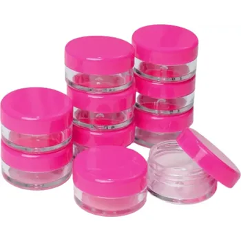 Umělé nehty Prázdný kelímek na zdobení čirý s růžovým víčkem 10ks 5g