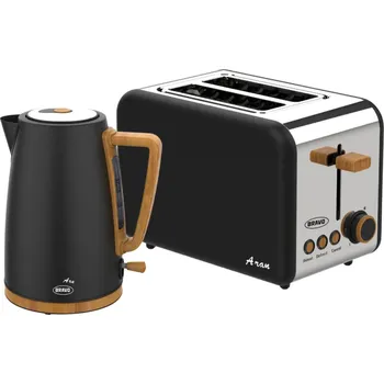 Set domácích spotřebičů BRAVO B-4936 ARA konvice černá +BRAVO B-4935 ARAN topinkovač černý