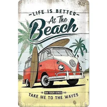Plechová cedule Retro cedule Volkswagen - Life Is Better At The Beach - 20x30cm