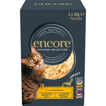 Krmivo pro kočku 20x 50g Encore Cat Gravy Pouch Mix Hühnchen-Auswahl (3 Sorten) Katzenfutter nass
