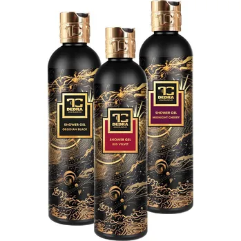Sprchový gel SADA 2+1 | EXKLUZIVNÍ VOŇAVÁ KOUPEL | přírodní šetrný sprchový gel s glycerinem a Aloe vera | OBSIDIAN BLACK + RED VELVET + MIDNIGHT CHERRY Dedra