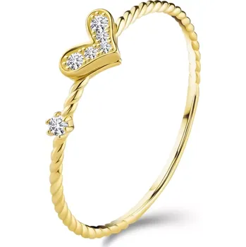 Prsten Zlatý prsten 585, spirálovitě zatočená ramena, třpytivé srdíčko, zirkon - Velikost: 51