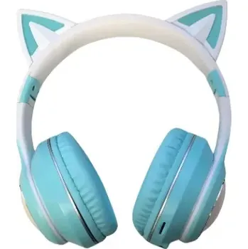 Sluchátka Bezdrátová sluchátka pro děti s kočičíma ušima a králíčkem - ST859B - blue and white