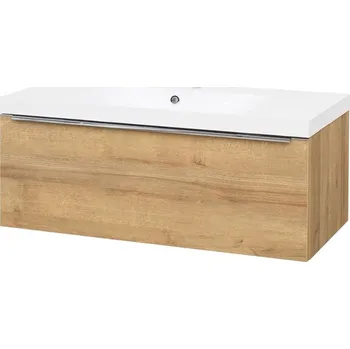 Koupelnový nábytek Mereo Mailo, koupelnová skříňka s umyvadlem z litého mramoru 101 cm, dub Riviera, chrom madlo