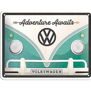 Plechová cedule Retro cedule Volkswagen Advanture Awaits 15x20cm