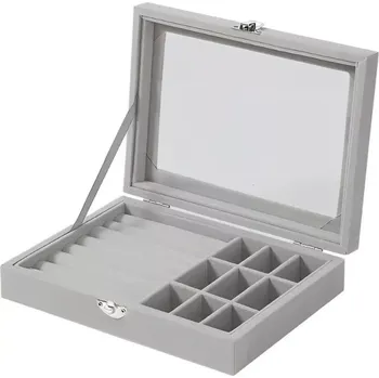 Šperkovnice Herzberg Home & Living Herzberg HG-05361: Skleněný sametový organizér na šperky, 9 mřížek + 7 přihrádek na prsteny