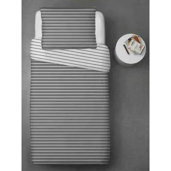 Povlečení PROFOD RENFORCE / Prodloužené povlečení s proužky, zapínání na knoflík - šedá 140x220 cm