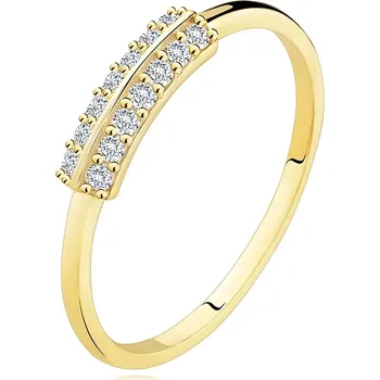 Prsten Prsten ve žlutém 14K zlatě - vodorovné zirkonové linie oddělené lesklým proužkem - Velikost: 50