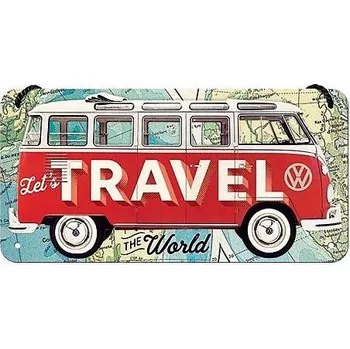 Plechová cedule Retro cedule Volkswagen Let's Travel 20x10cm