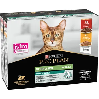 Krmivo pro kočku 10ks-10x85g PURINA PRO PLAN Cat Sterilised Adult Maintenance hovězí a kuřecí vlhké krmivo pro kočky