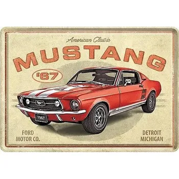 Plechová cedule Retro pohlednice - Ford Mustang GT 1967 10x14,5cm