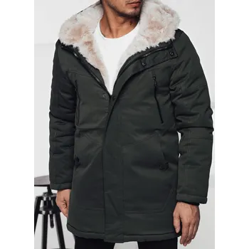 Pánská parka Tmavě zelená pánská zimní parka s kapucí a kožíškem TX4966 Velikost: XL/52