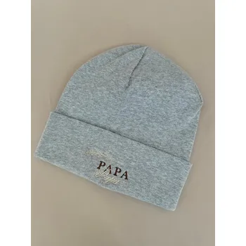 Čepice Zimní čepice s dvojitou výšivkou Papa, šedá