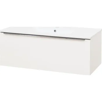 Koupelnový nábytek Mereo Mailo, koupelnová skříňka s keramickým umyvadlem 101 cm, bílá, chrom madlo