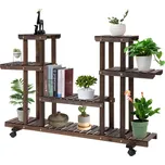 Outsunny Stojan na květiny z jedlového dřeva s kolečky, 123,5 × 33 × 80 cm 845-465