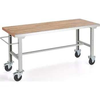 Dílenský stůl Mobilní dílenský stůl SOLID, 2000x800 mm, dubový povrch